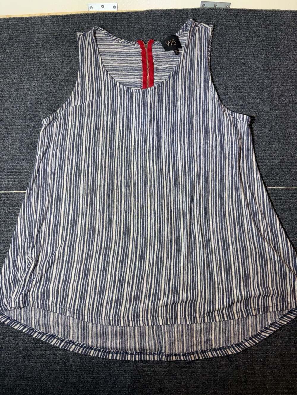 W5 Blue and White Striped Trapeze Tank Top with Red Zipper Back XL